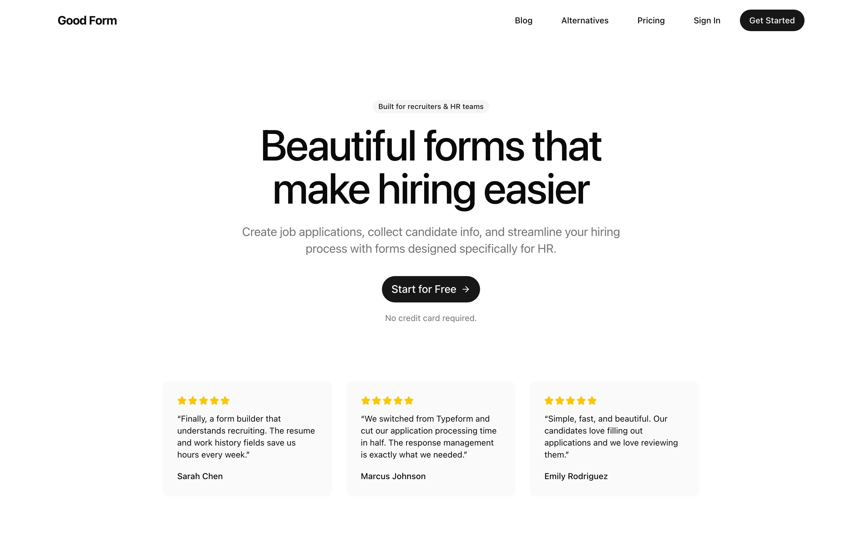 The Good Form landing page.