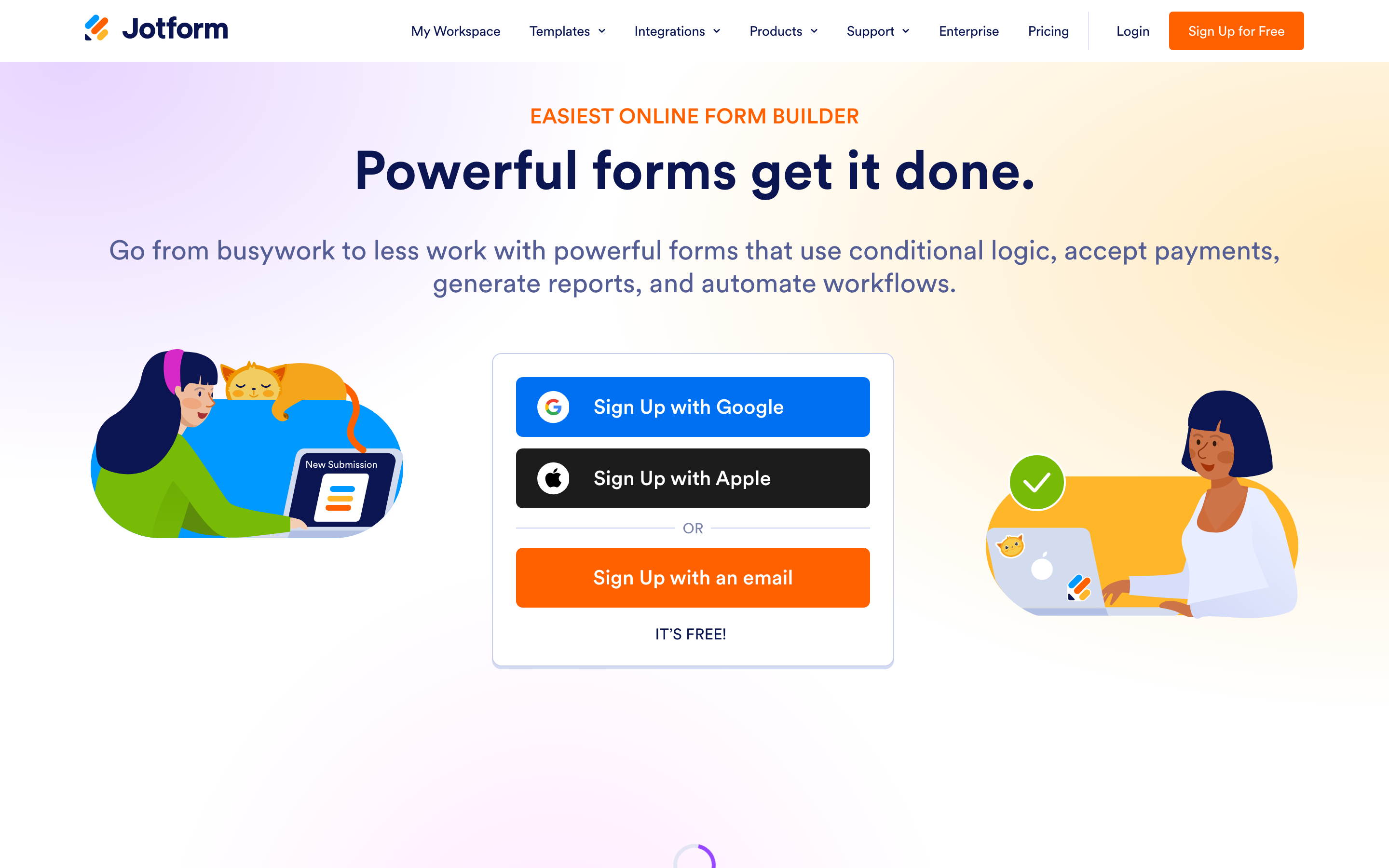 The JotForm landing page.