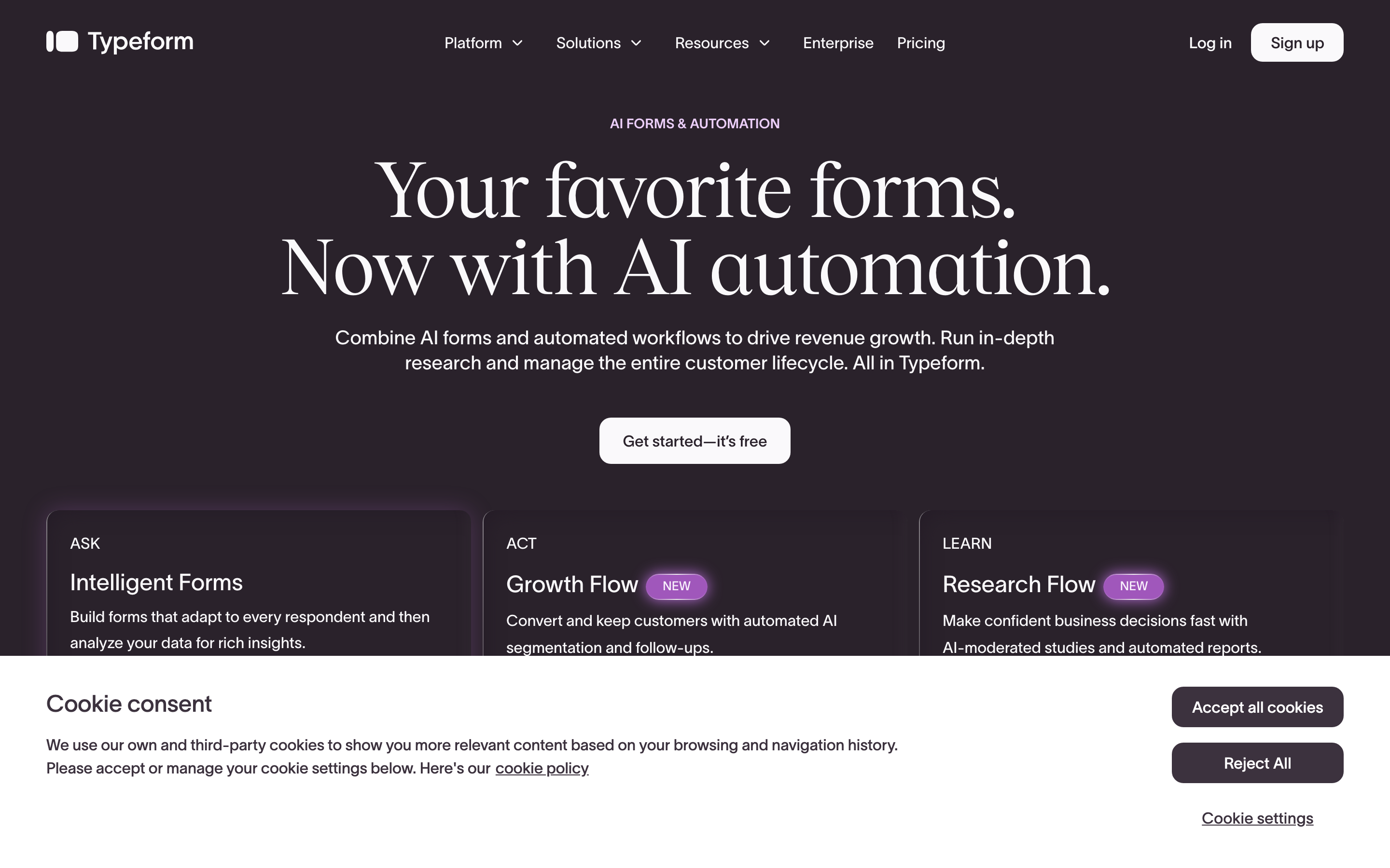 The Typeform landing page.